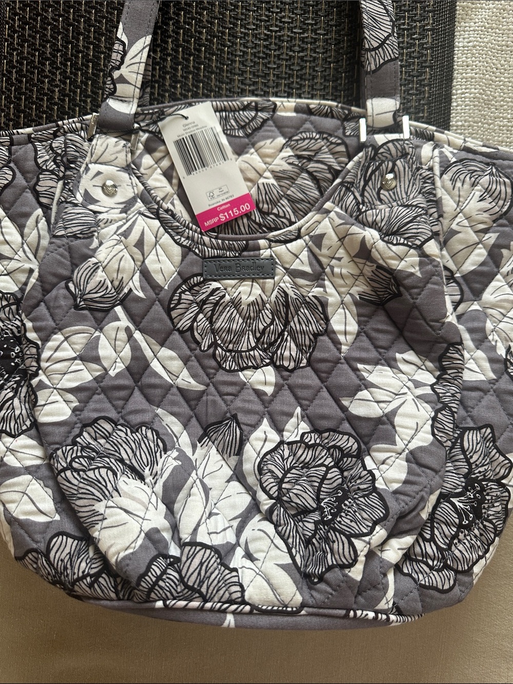 Vera Bradley Glenna MOON SHADOW MEADOW Purse Bag Tote Gray White Floral New V343 - Picture 3 of 6